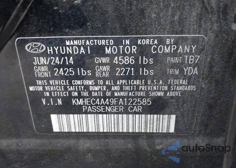 2015 Hyundai Sonata Hybrid Limited from USA, damaged, VIN KMHEC4A49FA122585